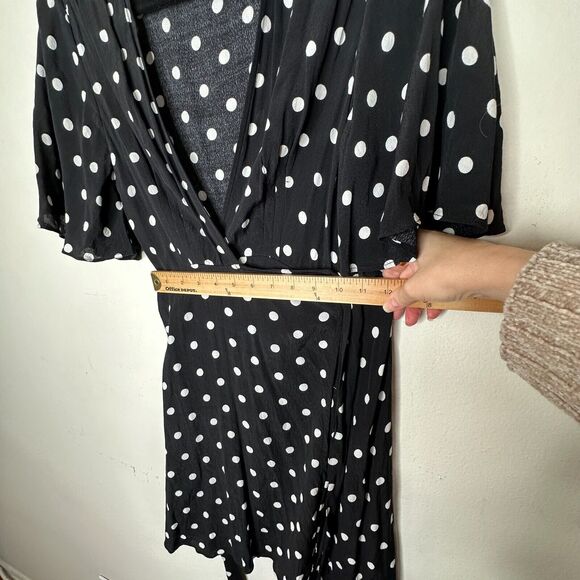 House of Harlow Black White Polka Dot Harper Wrap Mini V-neck Short Sleeve Tie L - Picture 14 of 16